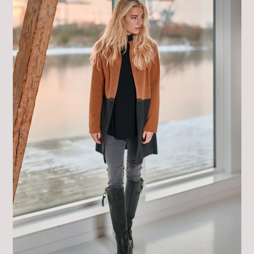 Henriette Steffensen Colorblock Cardigan Rust/Soft Black. NWT